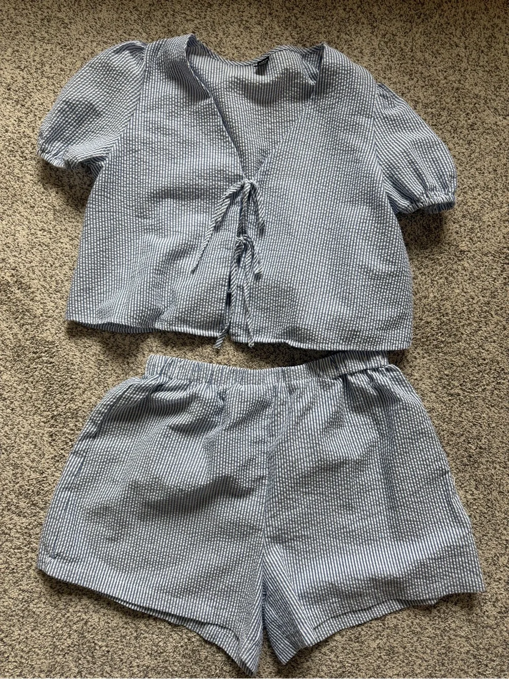 Blue and White Striped Two-Piece Set size L